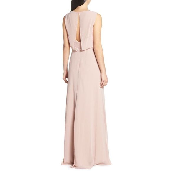 Jenny Yo Paltrow Overlay Chiffon Gown Maxi dress blush Pink Size 10 - Picture 7 of 16